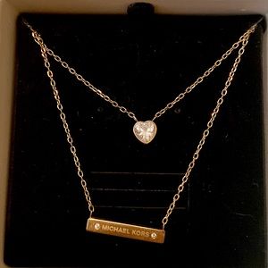 Michael Kors Layered gold necklace with heart pendant and gold bar